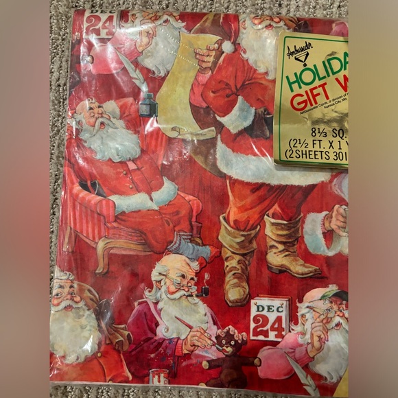 SOLDVintage Hallmark Santa gift wrap, 8.3 sq ft, by Ambassador holiday gift wrap - Picture 3 of 7